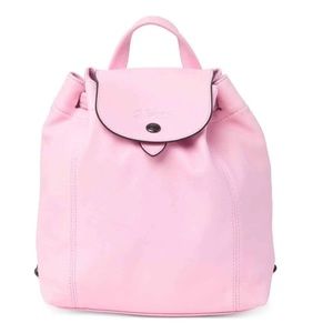 NWT Longchamp Le Pliage Cuir Light Pastel Pink Soft Lambskin Leather Backpack